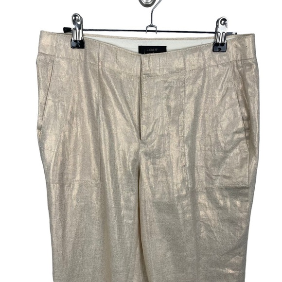 NWT J. Crew Ivory Bronze Metallic 100% Linen Garden Pants - Picture 4 of 8
